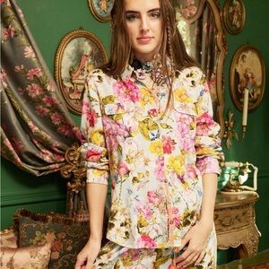 NWT Aratta Roman Holiday Floral Button Down Shirt Top Small s